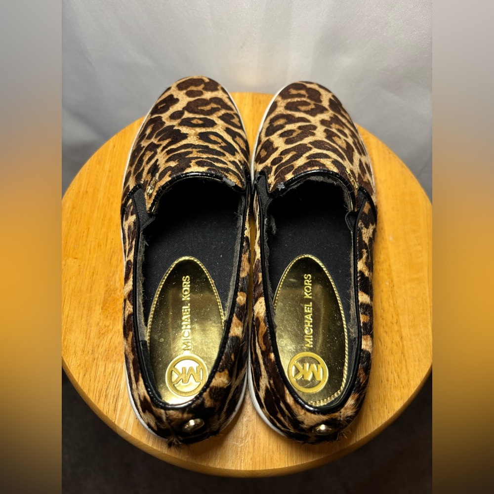 Michael Kors Leopard Calf Hair Slip-On Sneakers Women’s 8 Animal Print Chic - Picture 7 of 8